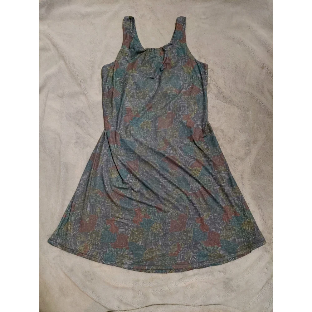 Prana Skypath Deep Pine Dotty Twist Back Shelf Bra Sleeveless Tank Dress Sz 1X